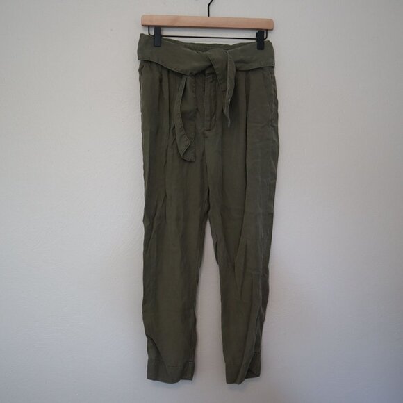 Anthropologie Cartonnier Olive Green Tie Waist Straight Leg Pants Size 4 - Picture 2 of 5